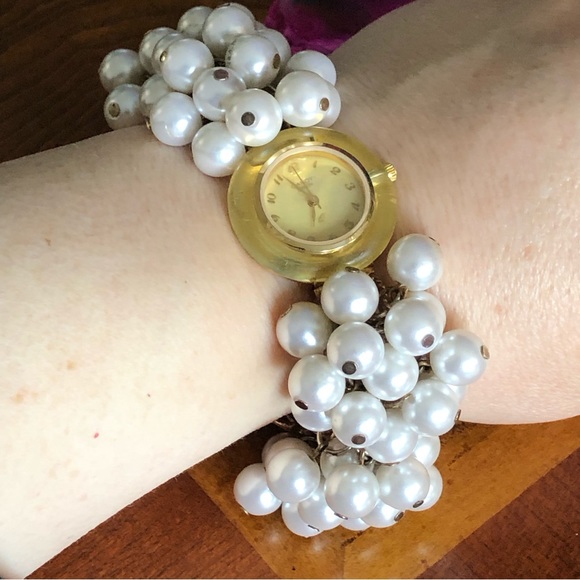 Vintage 80s Bonetto Candy Pearl cluster bracelet watch - Picture 9 of 10